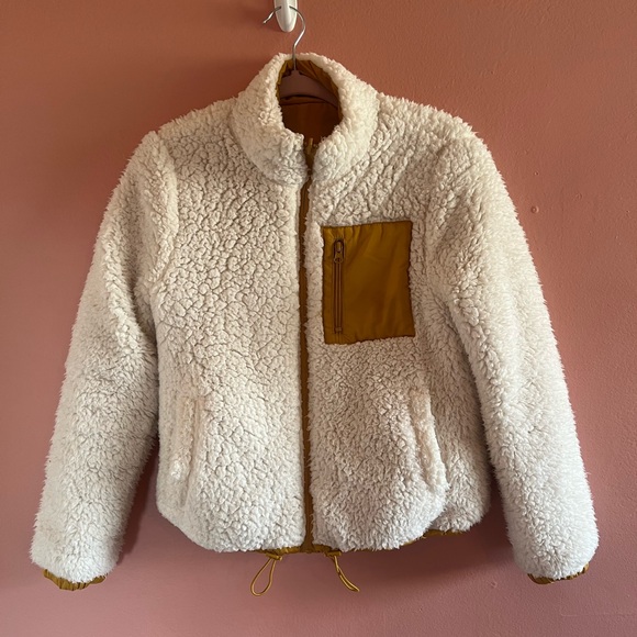 Love Tree Jackets & Blazers - Love Tree Reversible Cream White and Mustard Yellow Sherpa Jacket